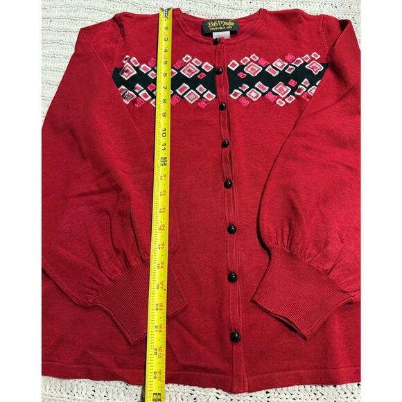 VTG Bob Mackie 2 Pc Cardigan Sweater Shell Embroidered Womens Medium Red Black - Picture 7 of 15